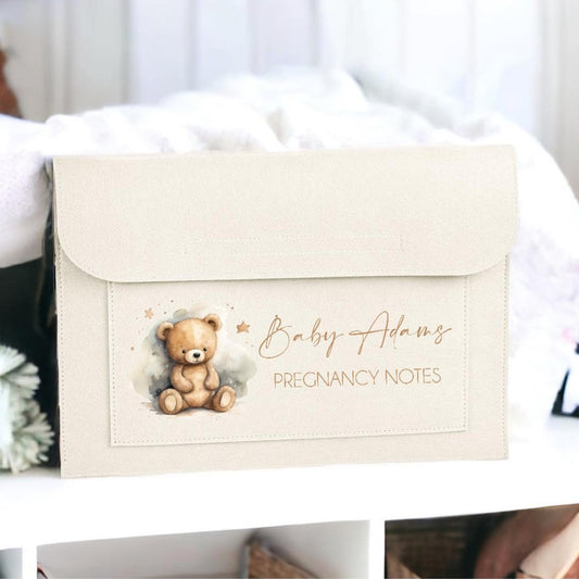 Personalised Teddy Bear Maternity Notes White Folder