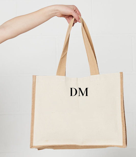 Personalised Initials Large Jute Cream Shopper