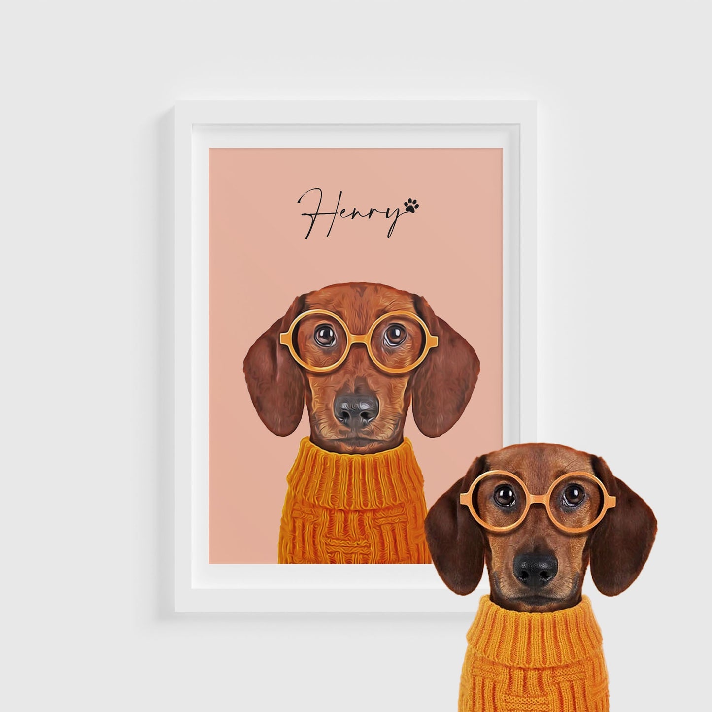 Personalised Pet Portrait Plain Colour Background Print DIGITAL COPY