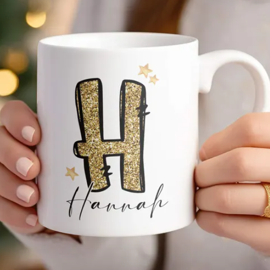 Personalised Christmas Gold Initial Mug