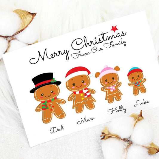 Personalised Christmas Gingerbread Family Card Pack of 10