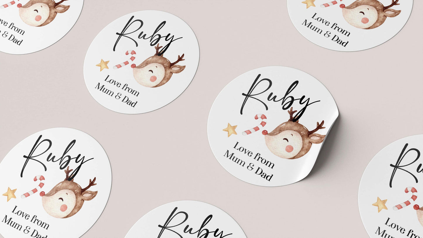 Personalised Reindeer Christmas Gift Tag Stickers