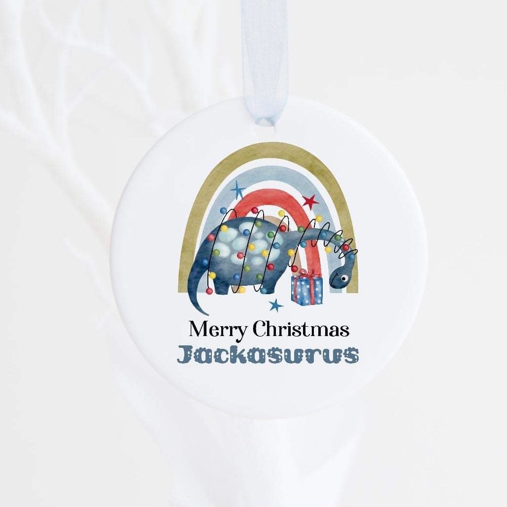 Personalised Christmas Dinosaur Ceramic Bauble