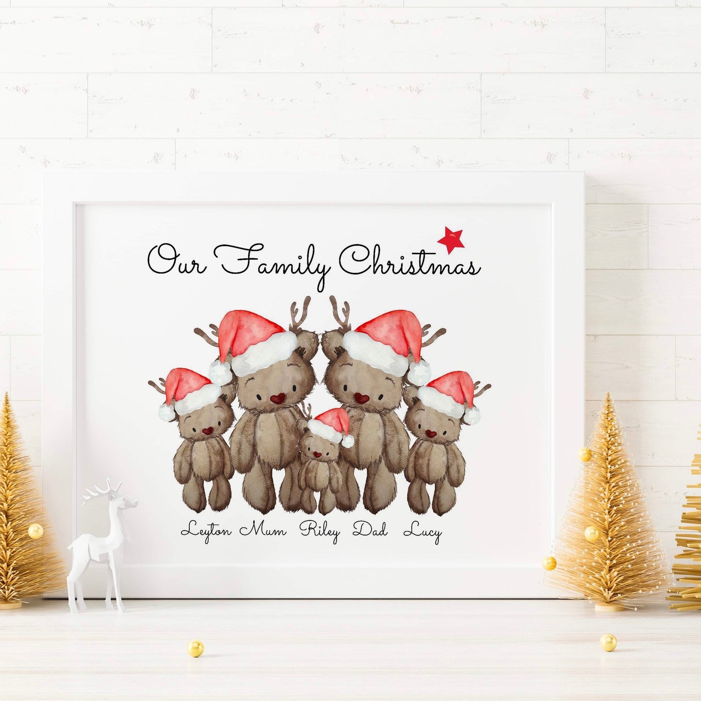 Personalised Christmas Teddy Bear Family Print