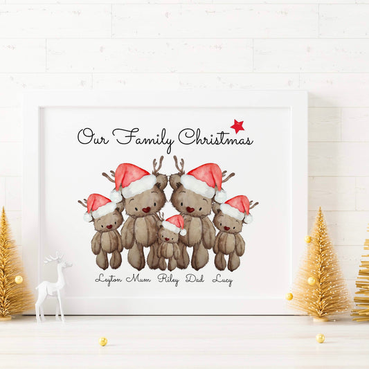 Personalised Christmas Teddy Bear Family Print