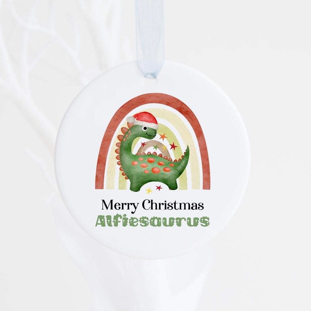 Personalised Christmas Dinosaur Ceramic Bauble