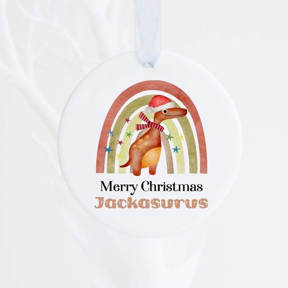 Personalised Christmas Dinosaur Ceramic Bauble