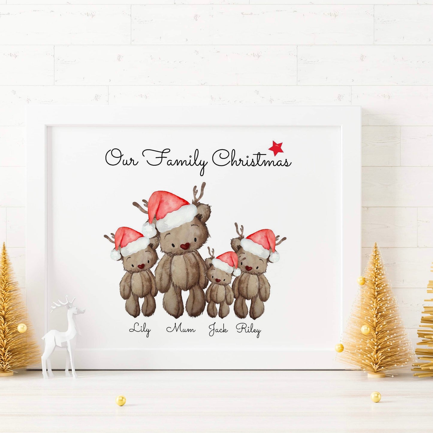 Personalised Christmas Teddy Bear Family Print