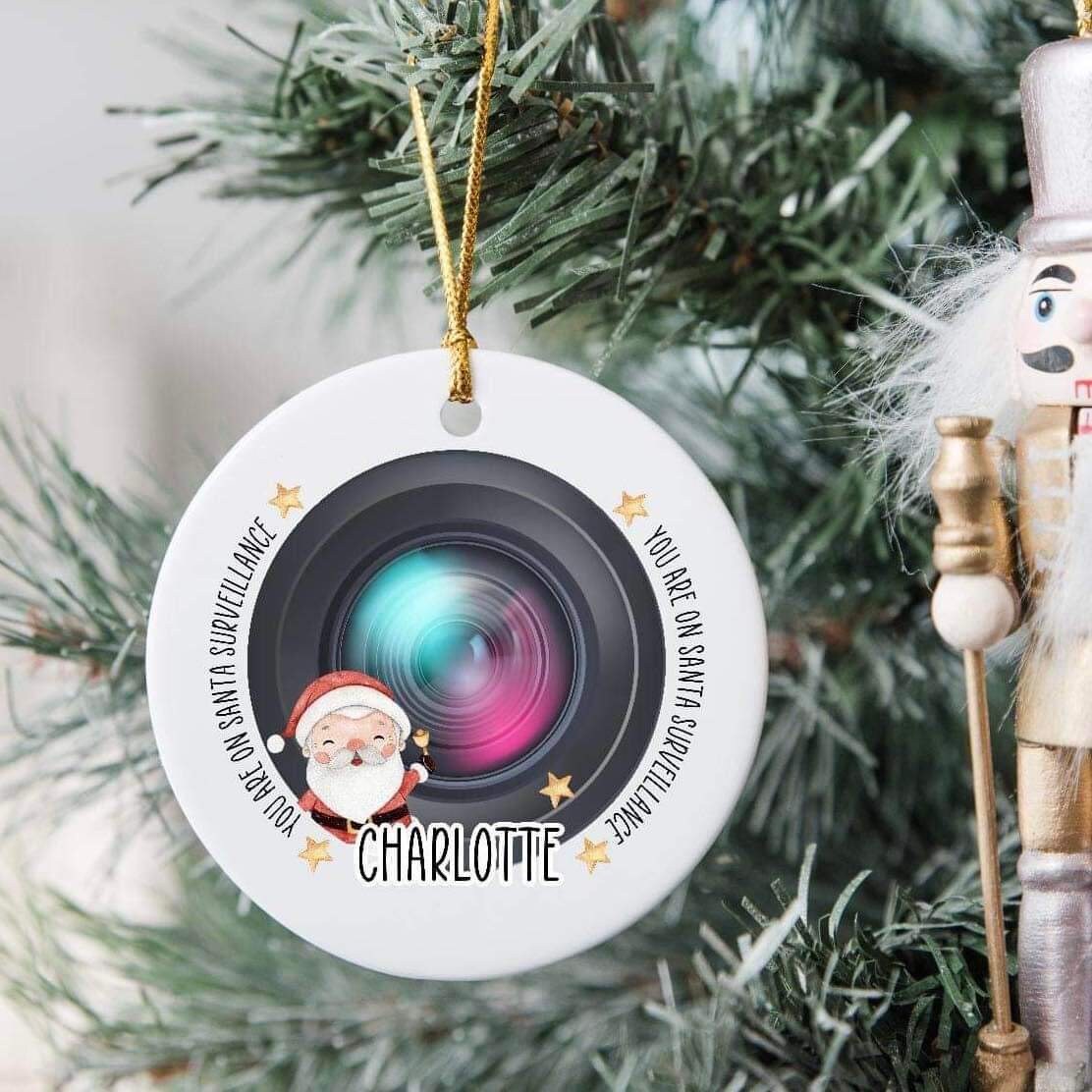 Personalised Santa Cam Ceramic Bauble