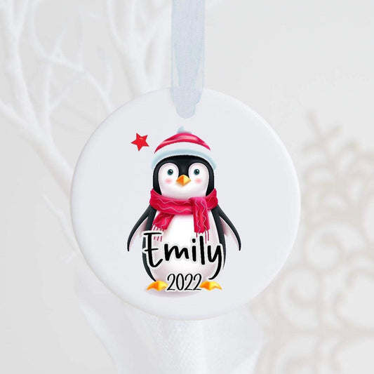 Personalised Christmas Penguin Ceramic Bauble