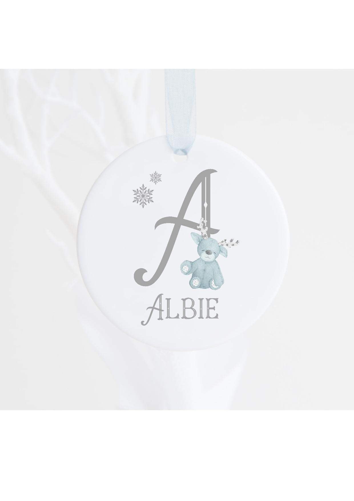 Personalised Christmas Reindeer Initial Ceramic Bauble