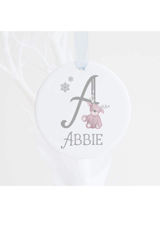 Personalised Christmas Reindeer Initial Ceramic Bauble