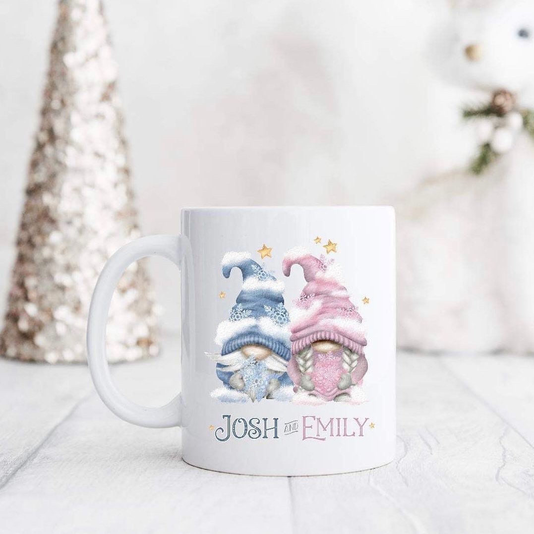 Personalised Pink Christmas Gonk Enamel Mug