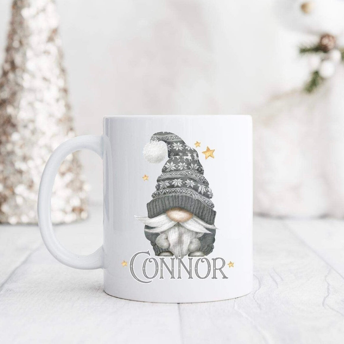 Personalised Christmas Grey Gonk Mug