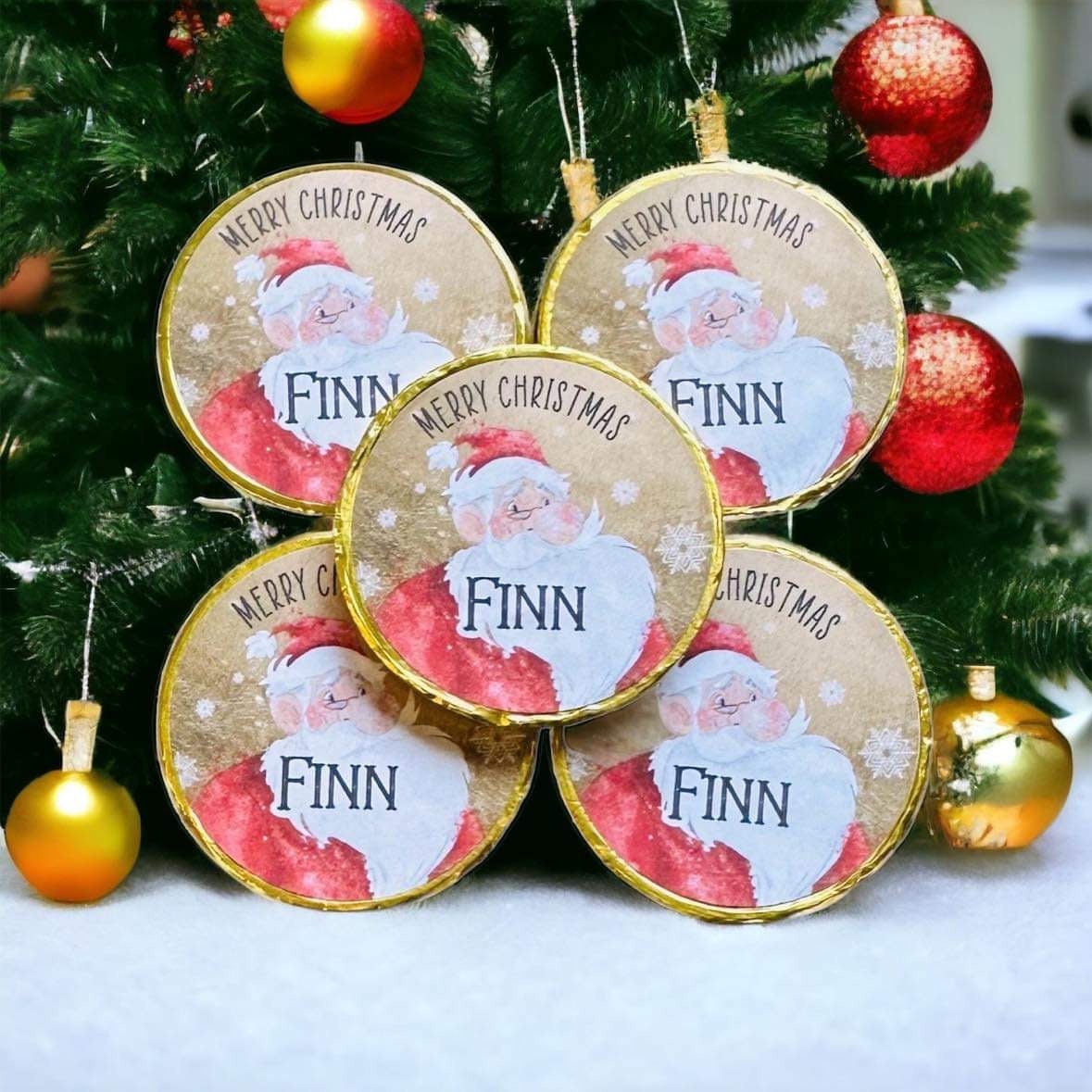 Personalised Christmas Santa Chocolate Coins Set of 5
