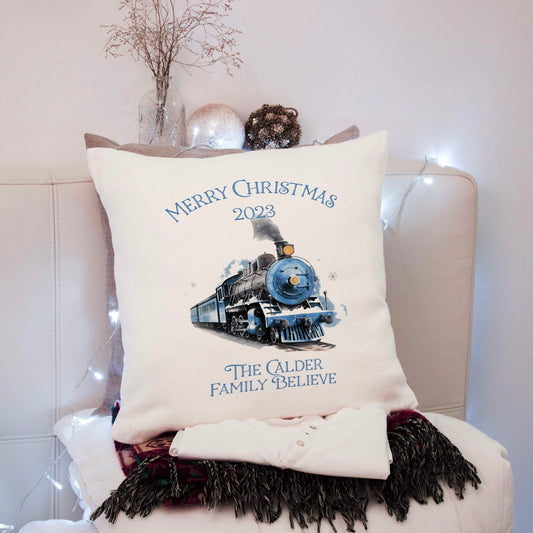 Personalised Christmas Train Cushion