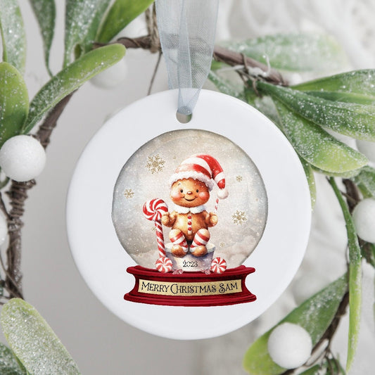 Personalised Christnmas Snowglobe Ceramic Bauble