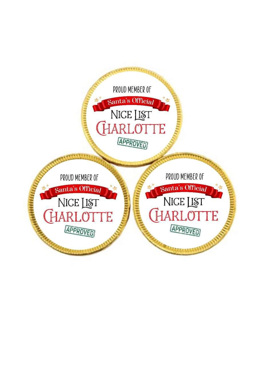 Personalised Christmas Nice List Chocolate Coins Set of 5