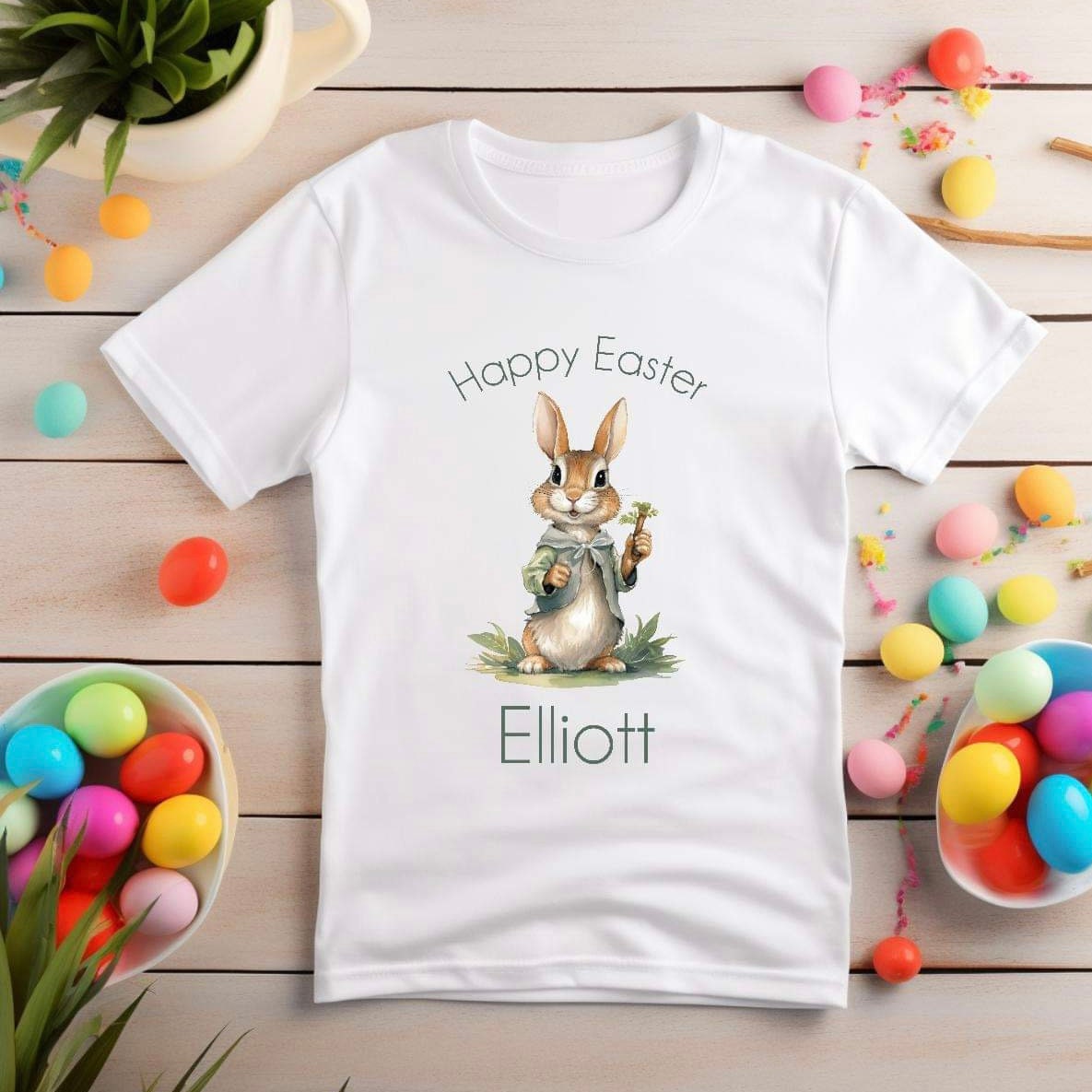 Personalised Easter Green Bunny Tshirt