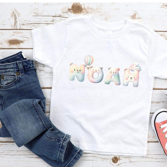 Personalised Birthday Teddy Cloud Name Tshirt